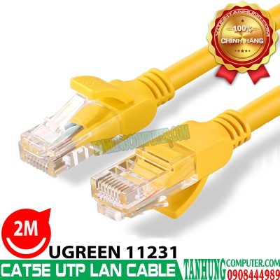 Cáp mạng đúc sẵn Cat5e 2M Ugreen 11231 màu vàng cao cấp