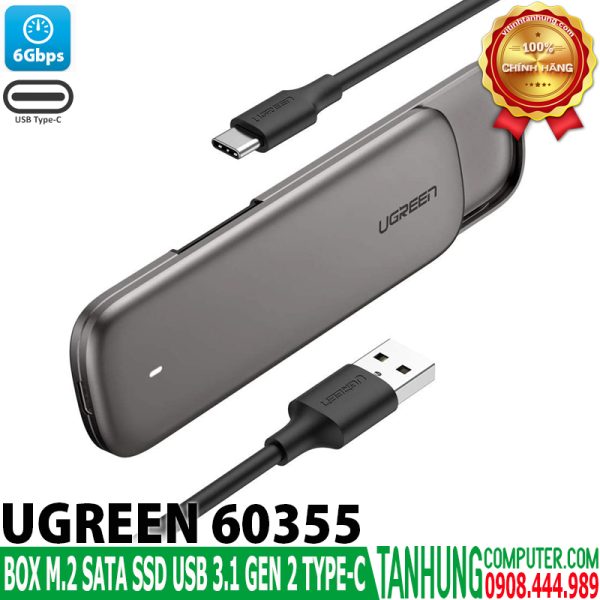 Thiết bị đựng ổ cứng M.2 SATA NGFF hỗ trợ B-Key và M+B Key 2230/2242/2260/2280, hỗ trợ UASP, 6Gbps cổng USB type C UGREEN CM238 60355
