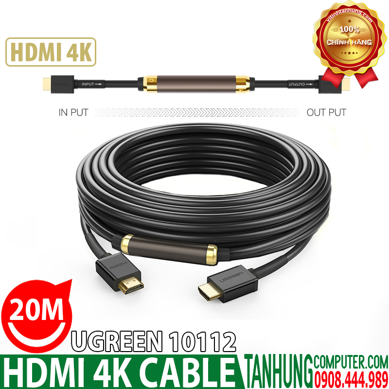 Cáp HDMI hỗ trợ 4K Ugreen 10112 dài 20M - (Có chip khuếch đại) Chính hãng cao cấp (New)