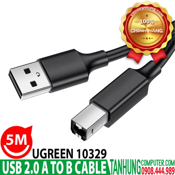 Cáp USB máy in Ugreen 10329 dài 5m USB 2.0 A Male to B Male cable