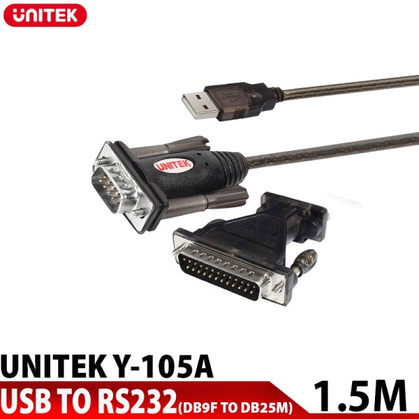 Cáp chuyển đổi USB 2.0 to COM RS232 1,5m Y-105A, kèm đầu chuyển DB9F sang DB25M