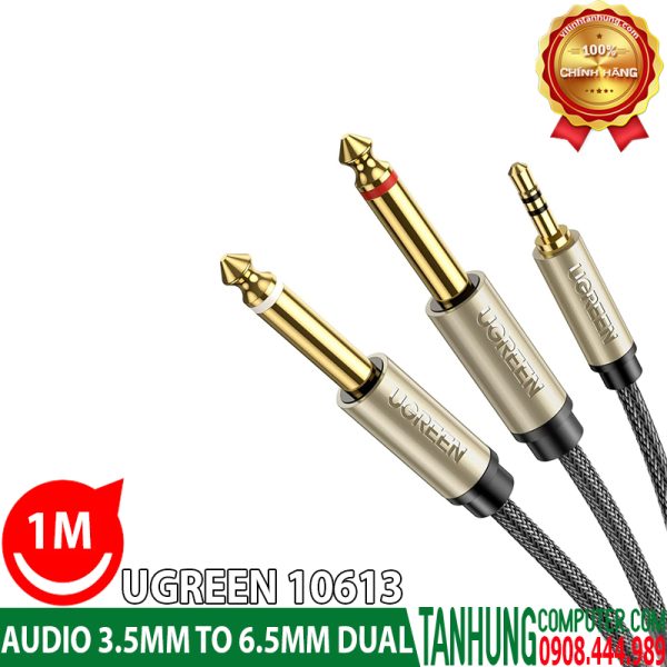 Dây audio 3.5mm ra 2 đầu 6.5mm dài 1M mạ vàng Ugreen 10613 Chính hãng Cao Cấp