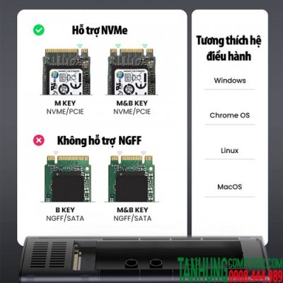 Thiết bị đựng ổ cứng M.2 SATA NVMe PCIe 3.0 Ugreen 10902 hỗ trợ B-Key và M+B Key 2230/2242/2260/2280, 10Gbps cổng USB type C