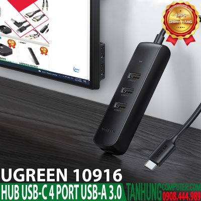 Hub USB-C 4 Cổng USB-A 3.0 Ugreen 10916 (Dây dài 20cm, Black) Chính hãng cao cấp