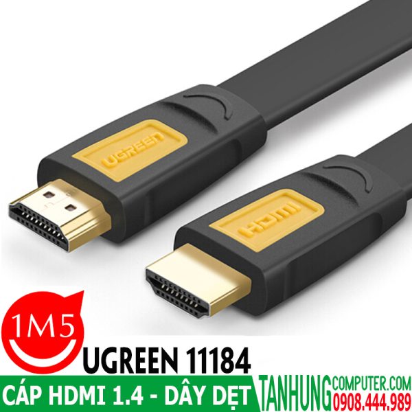 Cáp HDMI dẹt dài 1.5m hỗ trợ Ethernet 3D 4K*2K Ugreen 11184