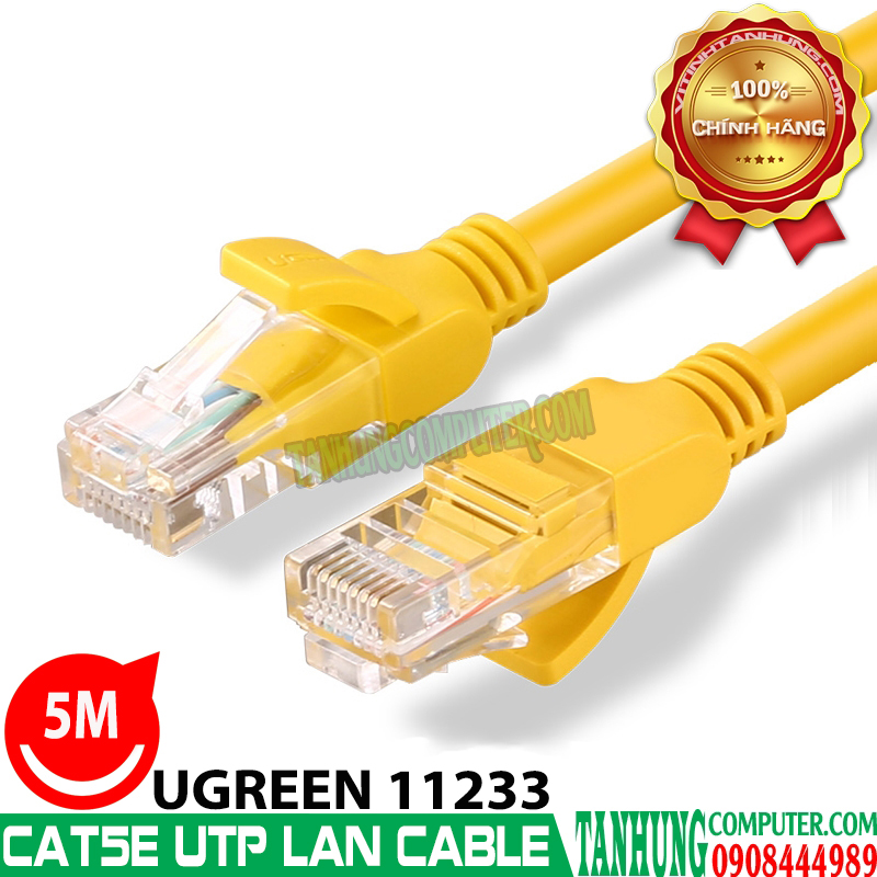 Cáp mạng đúc sẵn Cat5e 5M Ugreen 11233 màu vàng cao cấp