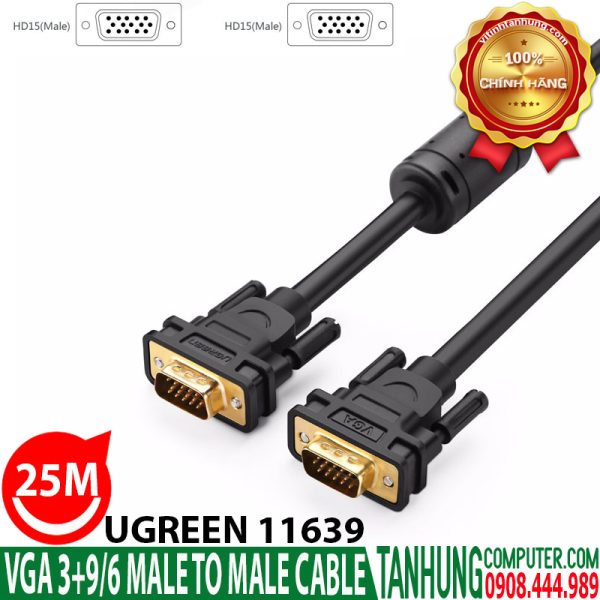 Cáp VGA 25M 3+9/6C Cao Cấp Ugreen 11639 Thuần Đồng (15pin 2 lớp Coax RGB)