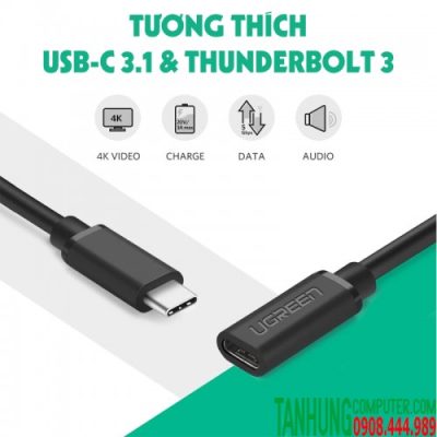 Cáp USB Type C 3.1 nối dài 0.5m Ugreen 40574-kết nối sạc,truyền dữ liệu,Video 4K