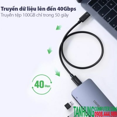 THUNDERBOLT 3 (USB Type-C Gen 3) 2M truyền dữ liệu 40Gbps, xuất hình ảnh 5K60Hz, sạc 100W Ugreen 70952 Cao Cấp