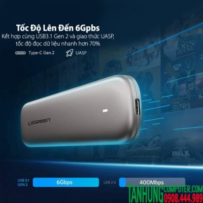 Thiết bị đựng ổ cứng M.2 SATA NGFF hỗ trợ B-Key và M+B Key 2230/2242/2260/2280, hỗ trợ UASP, 6Gbps cổng USB type C UGREEN CM238 60355