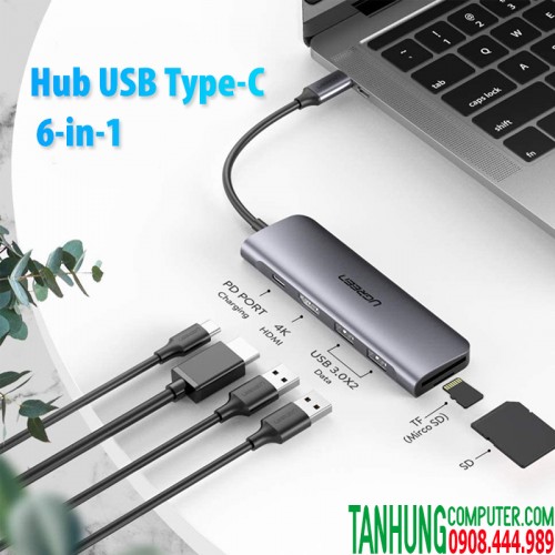 2-500x500-8 HUB USB-C to HDMI kèm Hub 2 USB 3.0 + SD/TF Cao Cấp Ugreen 70411 Sạc ngược USB - C