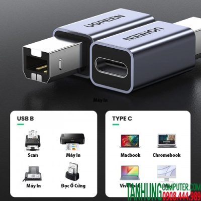 Đầu chuyển USB B to USB-C (female) Ugreen 20120 Chính hãng Cao Cấp