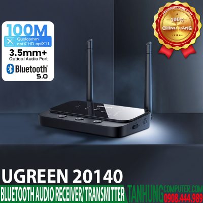 Bộ Thu Phát 3 trong 1 Bluetooth 5.0 100M Ugreen 20140, Có APTX Chính hãng cao cấp