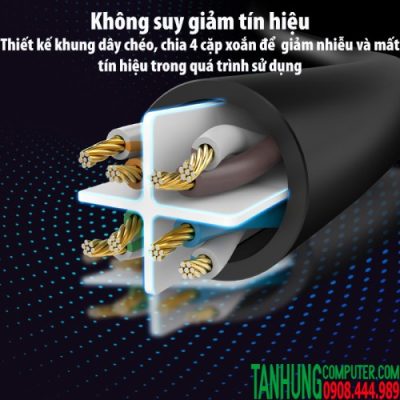 Cáp mạng đúc sẵn 2 đầu Cat6 UTP Chính Hãng Ugreen 20170 Cao Cấp dài 50m(Gigabit-Black)