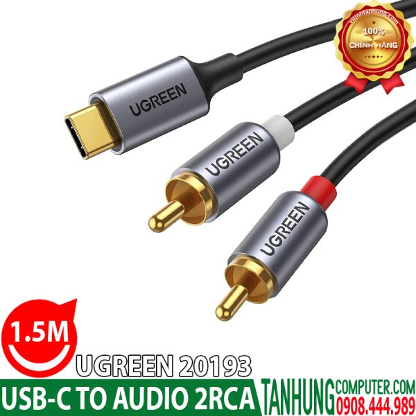 Cáp USB Type-C Sang Cổng Âm Thanh 2RCA Ugreen 20193, dài 1.5m chính hãng cao cấp