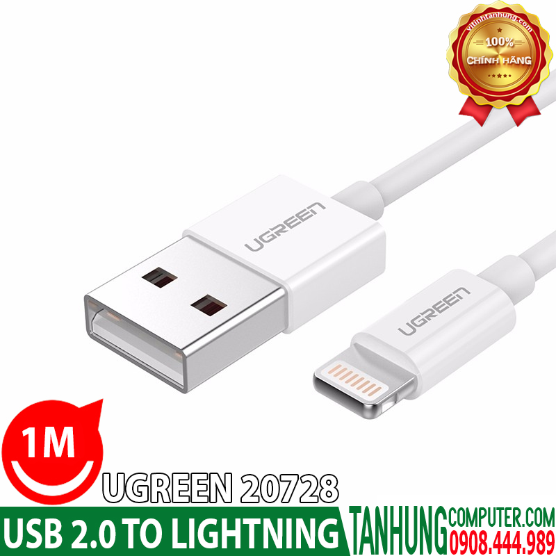 Cáp USB Lightning chuẩn MFi Ugreen 20728 Dài 1M Chính Hãng Cáp USB Lightning chuẩn MFi Ugreen 20728 Dài 1M Chính Hãng
