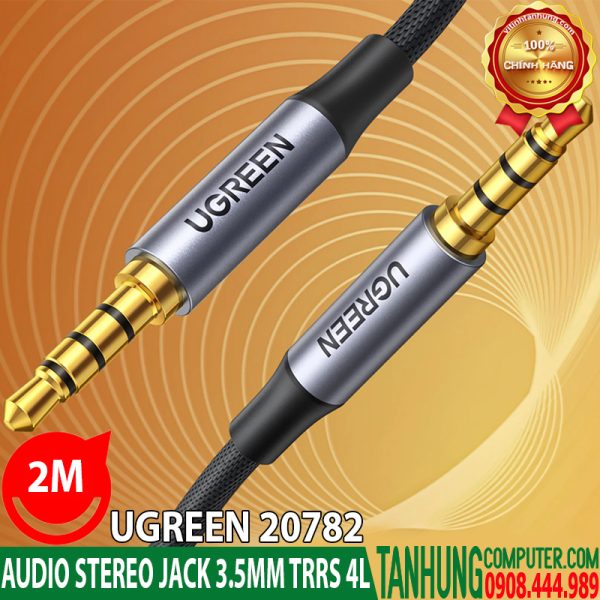 Dây AV 3.5mm (M/M) Ugreen 20782 dài 2m, Stereo jack audio TRRS 4-Line, hỗ trợ Mic cao cấp chính hãng