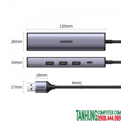 HUB USB 3.0 sang Lan 100/1000 + 3xUSB 3.0 Ugreen 20915 Chính hãng cao cấp (Có trợ nguồn USB-C)