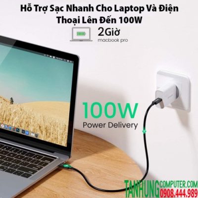 THUNDERBOLT 3 (USB Type-C Gen 3) 0.5M truyền dữ liệu 40Gbps, xuất hình ảnh 5K60Hz, sạc 100W Ugreen 80324 Cao Cấp