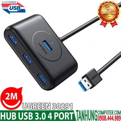 Hub USB 3.0 4 Cổng Ugreen 30291 (Dây dài 200cm, Black) Chính Hãng Cao Cấp