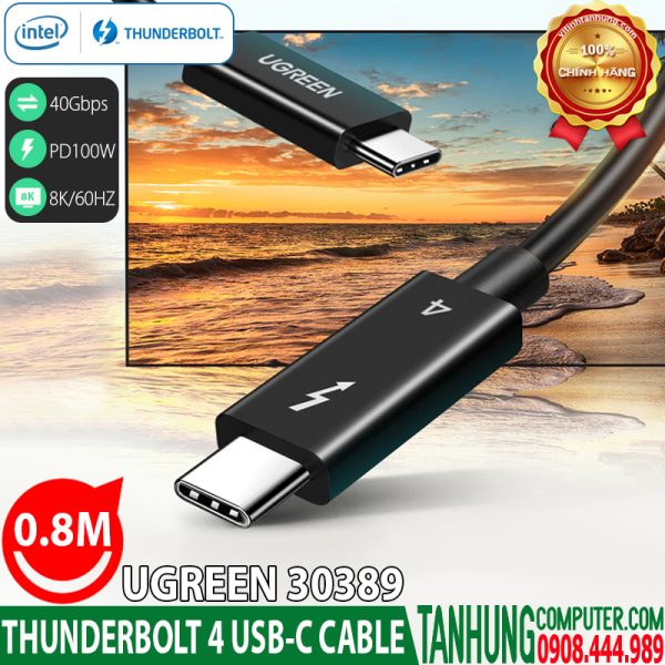 THUNDERBOLT 4 0.8M Ugreen 30389 xuất hình ảnh 8K60Hz, truyền dữ liệu 40Gbps, sạc 100W Cao Cấp