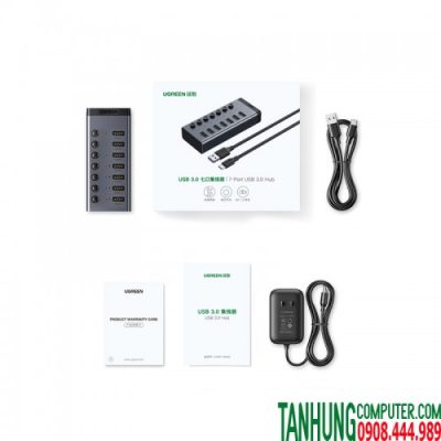 HUB USB 7 Cổng USB 3.0 Ugreen 30778 có nút công tắc, nguồn 12V/2A Chính Hãng