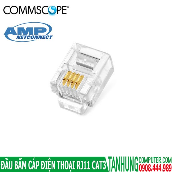 Hạt Điện Thoại RJ11-Đầu bấm điện thoại AMP/TE Commscope Chính Hãng(Loại 4 chân đồng,bịch 100c)