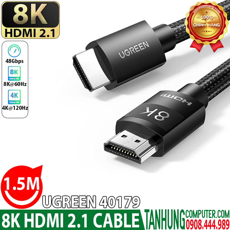 Cáp HDMI 2.1 8K Dài 1.5M Ugreen 40179, hỗ trợ eARC cao cấp chính hãng