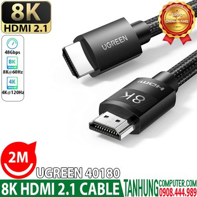 Cáp HDMI 2.1 8K Dài 2M Ugreen 40180, hỗ trợ eARC cao cấp chính hãng