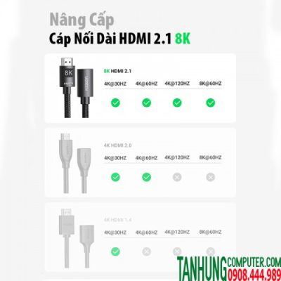 Cáp HDMI 2.1 nối dài 1M 8K Ugreen 40447 cao cấp chính hãng