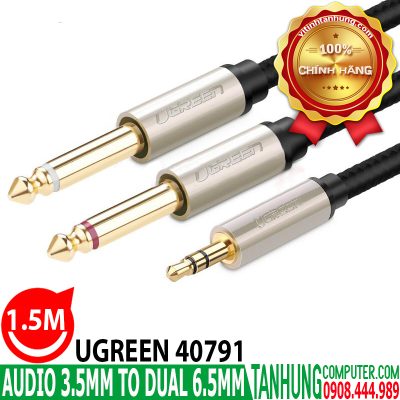 Dây audio 3.5mm ra 2 đầu 6.5mm dài 1.5M mạ vàng cao cấp Ugreen 40791