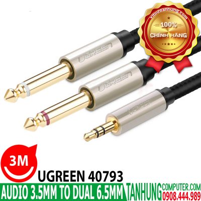 Dây audio 3.5mm ra 2 đầu 6.5mm dài 3M mạ vàng cao cấp Ugreen 40793