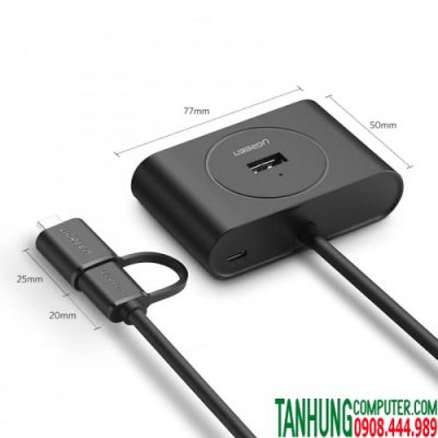 Hub USB 3.0 + USB TYPE-C 3.1 4 Cổng Ugreen 40850 (Dây dài 1m, Black)  hỗ trợ OTG