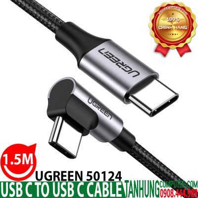 Cáp USB Type C To Type C Bẻ Góc 90 Độ Ugreen 50124 Dài 1.5M Truyền Dữ Liệu, Sạc Nhanh Cao Cấp