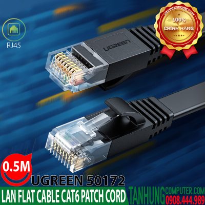 Dây nhảy,Patch Cord Ugreen 50172 Cat6 0.5M-Gigabit 26AWG Flat