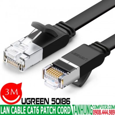 Dây nhảy,Patch Cord Ugreen 50186 Cat6 3M-Gigabit 24AWG Flat,Đầu kim loại
