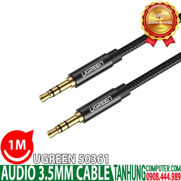 Dây AV 3.5mm (M/M) Ugreen 50361 dài 1M Đầu hợp kim bọc lưới cao cấp