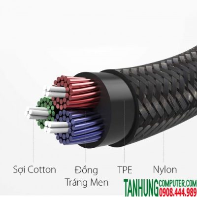 Dây AV 3.5mm (M/M) Ugreen 50361 dài 1M Đầu hợp kim bọc lưới cao cấp