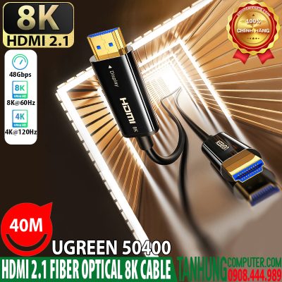Cáp HDMI 2.1 Sợi Quang Ugreen 50400 Dài 40M Hỗ Trợ 8K@60Hz HDR, EARC Cao Cấp
