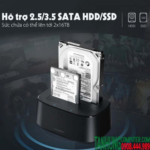 Dock HDD/SSD 2 Cổng SATA 2.5/3.5" 16TB, Tốc độ UASP 6Gbps Ugreen 50854