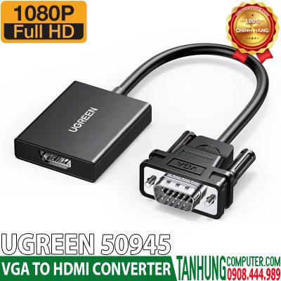 Cáp Chuyển VGA sang HDMI+Audio Ugreen 50945 Cao Cấp(dài 30cm, có cổng trợ nguồn USB-C)
