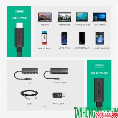 Cáp USB Type C 3.1 nối dài 0.5m Ugreen 40574-kết nối sạc,truyền dữ liệu,Video 4K