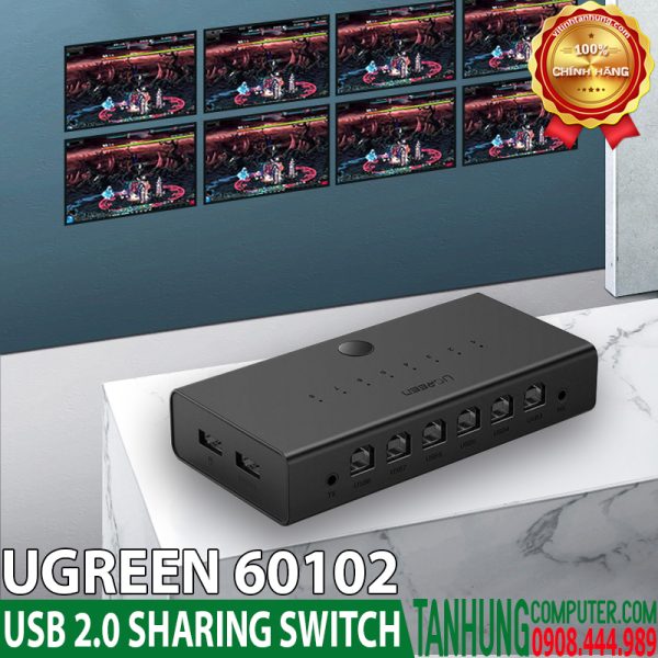 Thiết bị chia sẻ 2 cổng USB cho 8 máy tính Ugreen 60102 cao cấp chính hãng