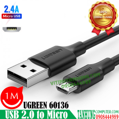 Cáp USB 2.0 to Micro USB, Màu Đen, Dài 1m - UGREEN 60136