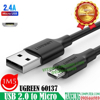 Cáp USB 2.0 to Micro USB, Màu Đen, Dài 1.5m - UGREEN 60137