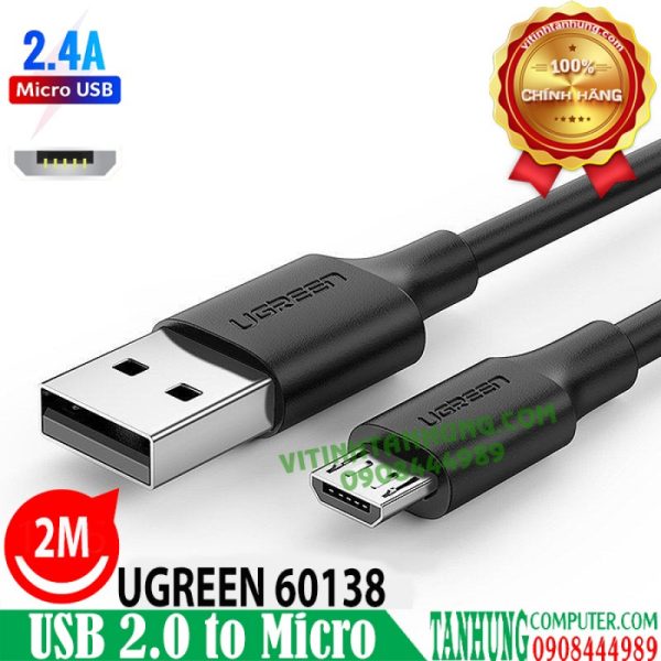 Cáp USB 2.0 to Micro USB, Màu Đen, Dài 2m - UGREEN 60138