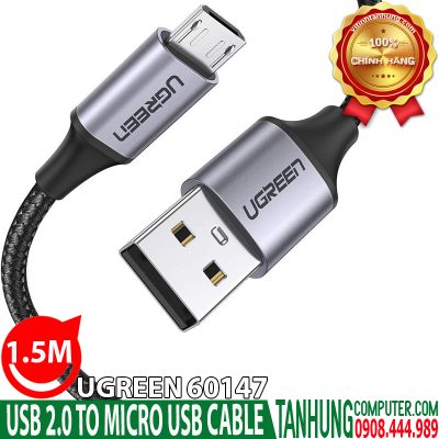 Cáp sạc nhanh Micro USB 2.0 2.4A QC3.0 cao cấp Ugreen 60147 dài 1.5m - Dây Dù Đầu Nhôm Siêu Bền