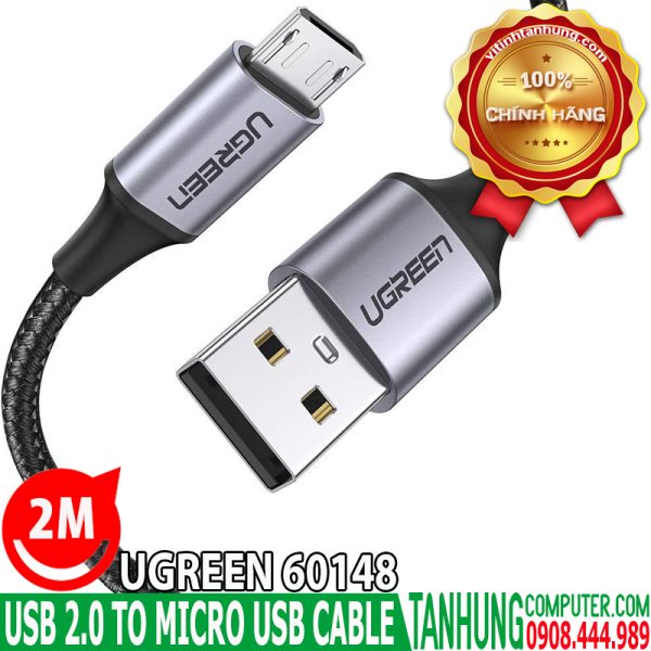 Cáp sạc nhanh Micro USB 2.0 2.4A QC3.0 cao cấp Ugreen 60148 dài 2m - Dây Dù Đầu Nhôm Siêu Bền