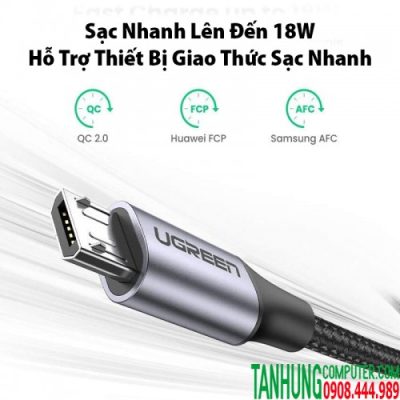 Cáp sạc nhanh Micro USB 2.0 2.4A QC3.0 cao cấp Ugreen 60148 dài 2m - Dây Dù Đầu Nhôm Siêu Bền