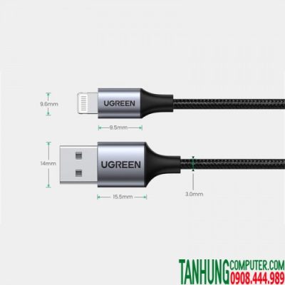 Cáp sạc USB Lightning chuẩn MFi Ugreen 60156 Dài 1M (Vỏ nhôm) Chính Hãng